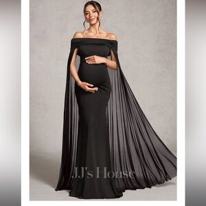 JJs House Maternity Off-Shoulder Black Gown with Cape